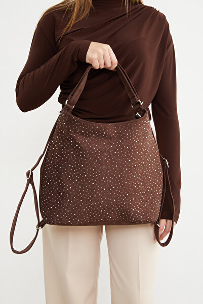 Fulla Moda Stone Embroidered Suede Sleeve and Backpack