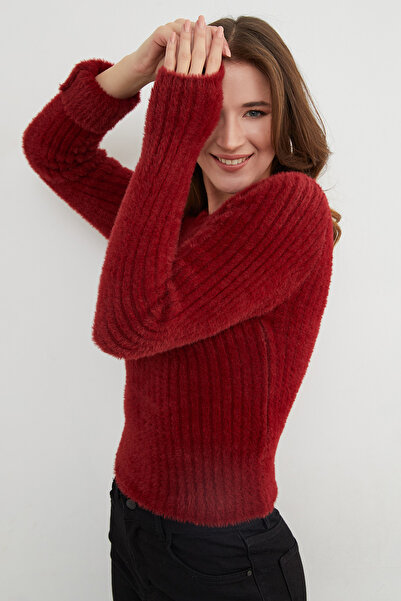 Fulla Moda Crew Neck Bearded Soft Textured Sweater