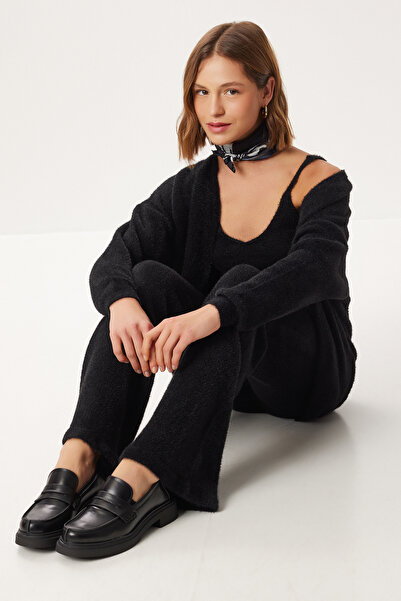 Lovelyİstanbul Soft Textured 3-Piece Bottom-Top Set Lkb0017 Black