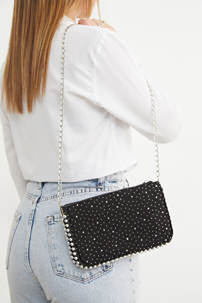 Fulla Moda Suede Shoulder Bag with Stone Chain Strap