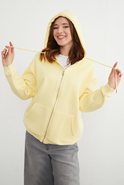Fulla Moda Basic Zippered Hooded Oversize Sweatshirt