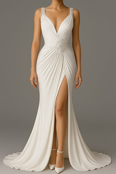 Paradise Collection Moda Evi 2026 Drapeli Ekru Paradise Gelinlik