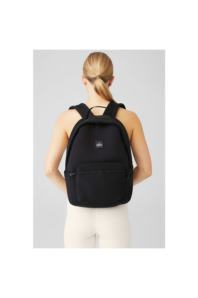 Alo double-shoulder backpack, water-resistant matte black fitness bag