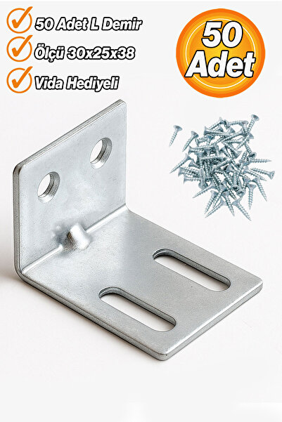 Badem10 Metal L Demiri 30x25x38 mm (50 Adet) Raf Mobilya Köşe Destek Aparatı ...