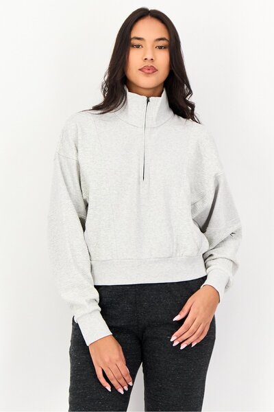 Reebok Women Sportswear Fit Long Sleeve Outdoor Sweatshirts, Light Grey