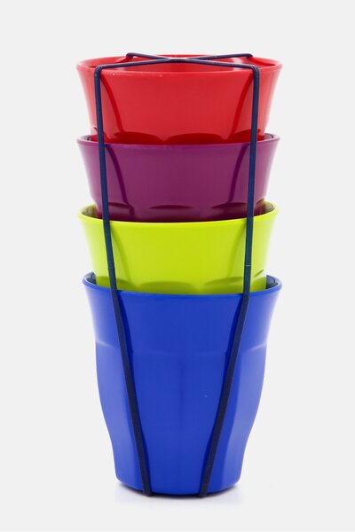 Colour Works Set Of 4 Melamine Tumblers 226 ml, Red/Purple Combo