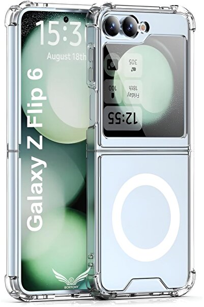 BORTONY جراب Magsafe شفاف مغناطيسي لهاتف Samsung Galaxy Z Flip 6