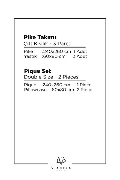 Viadela Ecru Dowry Pique Set – 240X260 cm Double Size – with 2 Pillows & Special Boxed Model