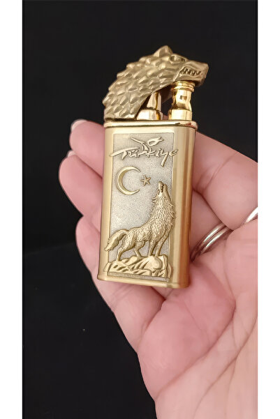 alsepeteavm Gold Kaplama Kurt Figürlü Türkiye Temalı Jet Alevli Çakmak