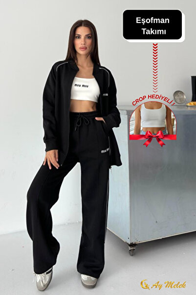 AYMELEK Women's Tracksuit Set 3 Thread Ş Fleece-Lined Winter (with Crop Gift) Bottom-Top Set