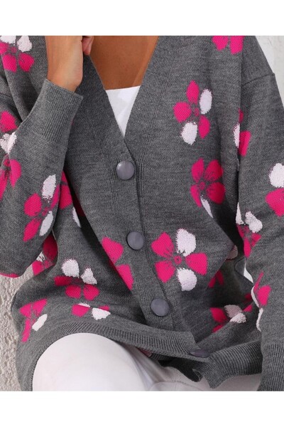 Modamorfo Floral Embossed Buttoned Cardigan
