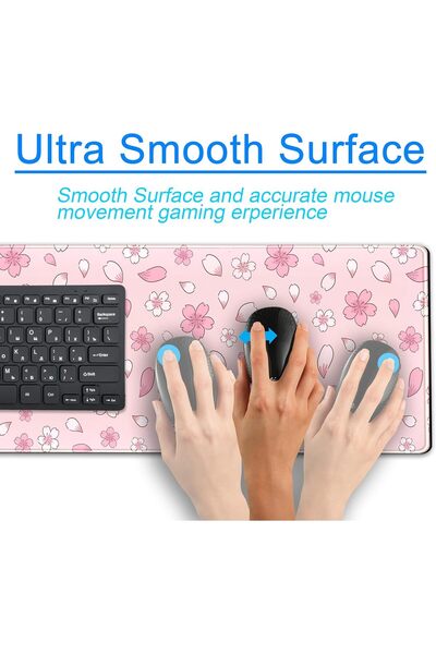 genernic Kawaii Cherry Blossom XXL Gaming Mouse Pad - Pastel Anime Desk Mat, Stitched Edges, Pink, 80×30 cm