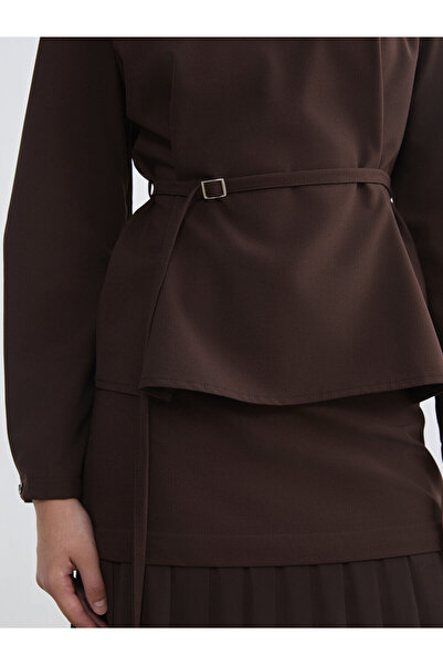 LC Waikiki Brown Crew Neck Belted Blouse