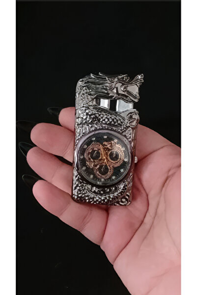 alsepeteavm Metal Ejderha Figürlü Saatli Pürmüz Çakmak