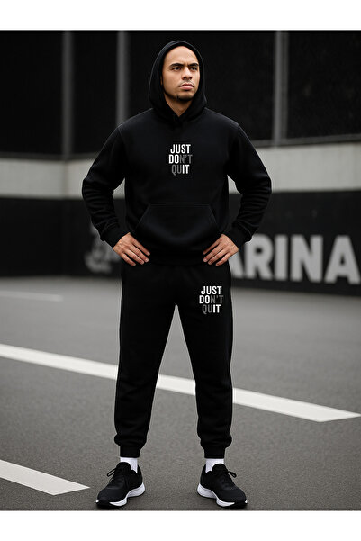 DEEPSENCE Men's Black Hooded Tracksuit Set Just Dont Quit