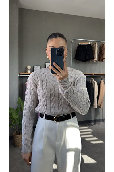 YOUR NAME Crew Neck Hair Knit Sweater