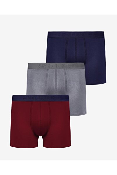 Bolero Erkek 3'lü Pamuklu Boxer Bordo Gri Lacivert