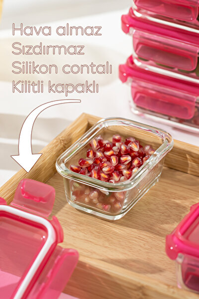 Porsima 4374 3-Piece Food Storage Container Set with Lockable Leak-Proof Lids - Glass Storage Container - 150ml Pink