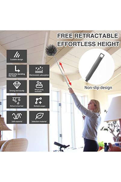 genernic 5pcs Microfiber Duster with Extension, Bendable Feather Duster for Ceiling Furniture Blinds Cars