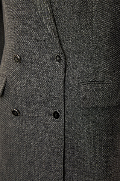 Exquise Double-Breasted Long Sleeve Woven Blazer Jacket