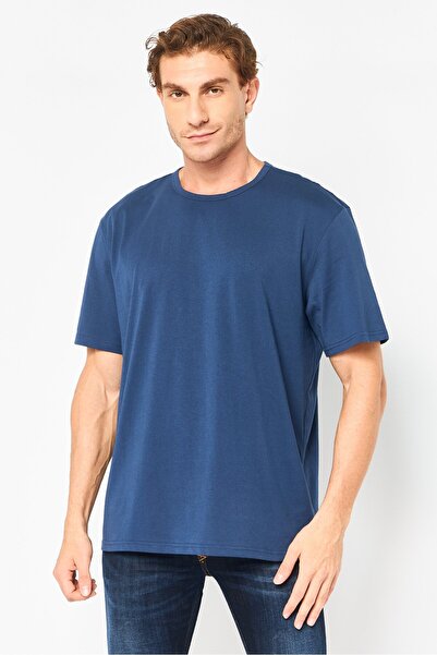Algspar Men Crew Neck Plain Short Sleeve T-Shirt, Navy