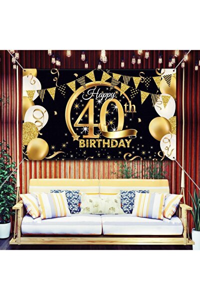 genernic Large Polyester Fabric Poster Backdrop for 40th Anniversary - Black/Gold, 1.85m x 1.10m