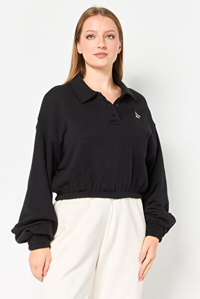 Reebok Women Sportswear Fit Long Sleeve Outdoor Crop Sweatshirt, Black