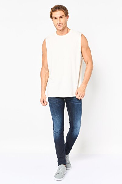 Core Elements Men Crew Neck Sleeveless Solid Vest, Cream