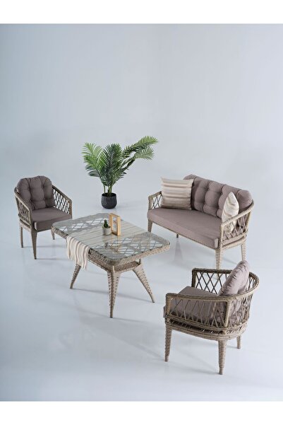 NAVRUZ METAL Bahçe Takımı Rattan Balkon Seti