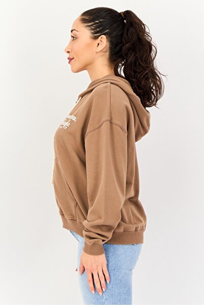 AMERICAN EAGLE Women Embroidered Logo Full Zip Hoodie, Brown
