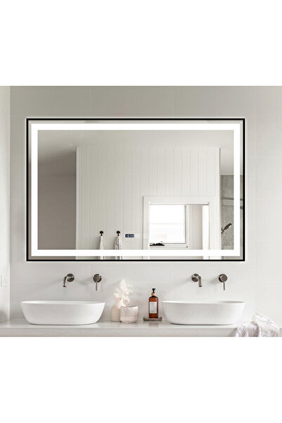 Smack Oglindă LED cu dezaburire și ceas, model ESn17, ramă neagră mată