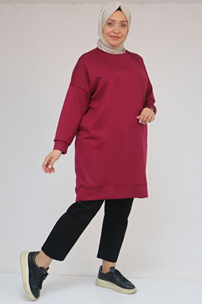 Eslina 58151 Plus Size Modal Tunic with Self-Ribbed Sleeves and Hem - Fuchsia