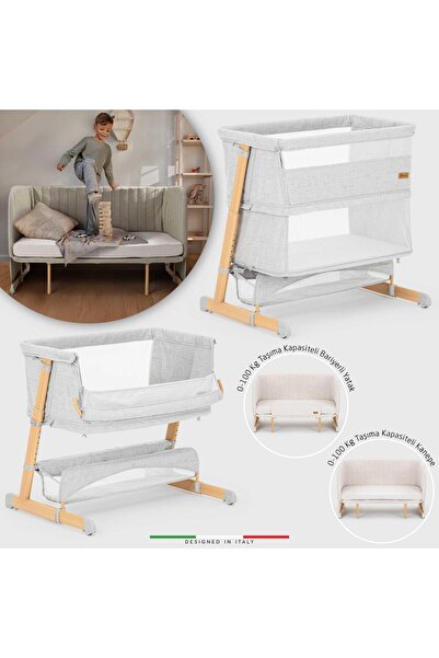 Elele Lettino 4in1 XL Büyüyebilen Anne Yanı Bebek Beşik Park Yatak 0-100 Kg Gri