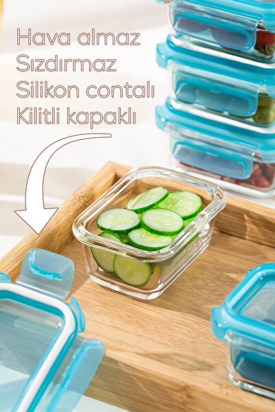 Porsima 4376 3-Piece Food Storage Container Set with Lockable Leakproof Lids - Glass Storage Container - 150ml Blue