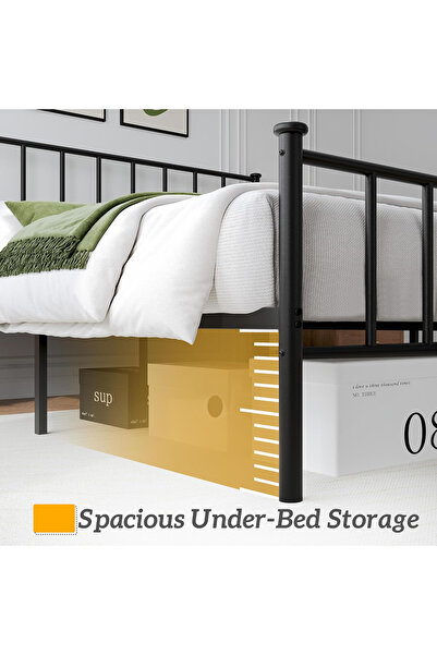 Yanara 120*200cm Metal Bed Frame, Steel Slat Support with Under-Bed Storage, No Box Spring Required