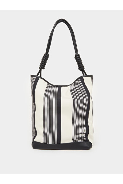 Styli Striped Tote Bag with Leather Handles