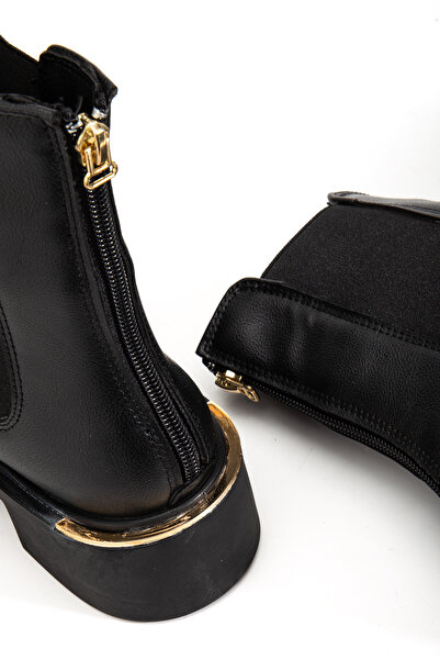 RİSSOLİ Γυναικείες μπότες με μαύρο δέρμα με λεπτομέρεια από λάστιχο στο πλάι και φερμουάρ στο πίσω μέρος