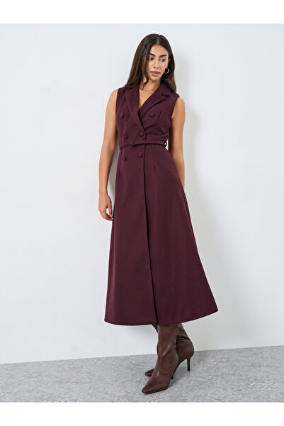 Styli Burgundy Sleeveless Blazer Midi Dress