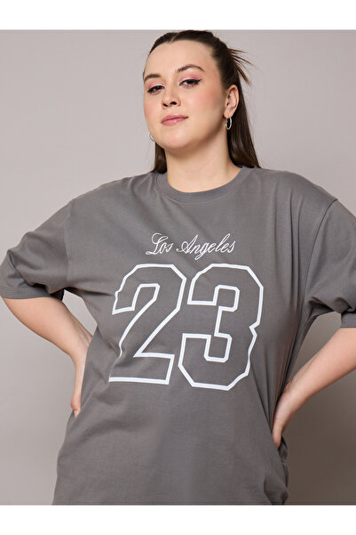 Sassafras By Styli Plus Size Grey Los Angeles Graphic T-Shirt