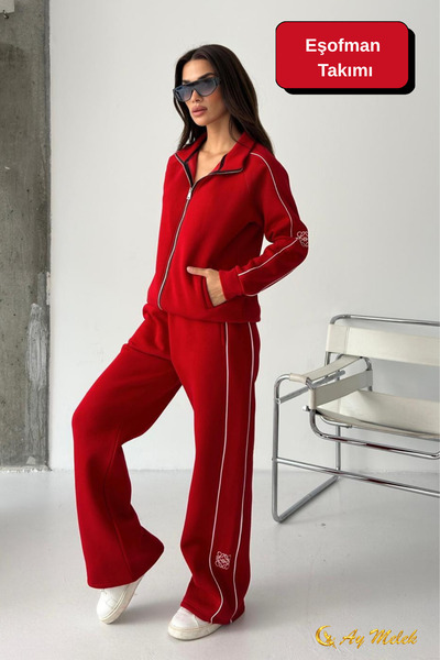AYMELEK Women's Tracksuit Set Transitional (3 Thread) Zippered Winter Bottom-Top Set