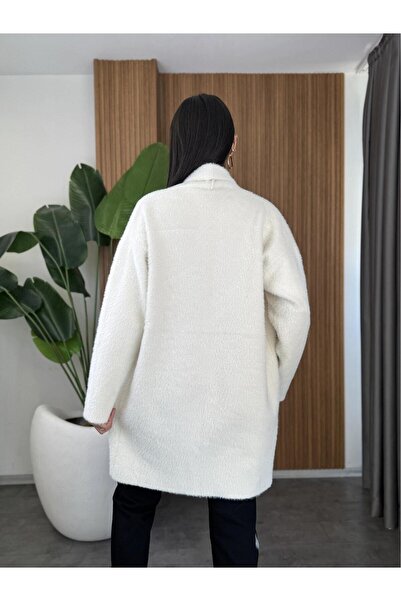 MİR Piedra Women Shawl Collar Oversized Comfortable Fit Soft Texture Bearded Cardigan
