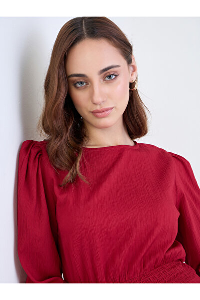 Styli Red Midi Dress with Long Sleeves