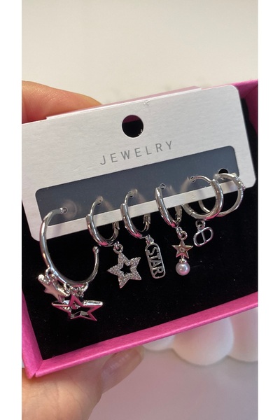 JEWELRY Çelik Silver Altılı Set Küpe