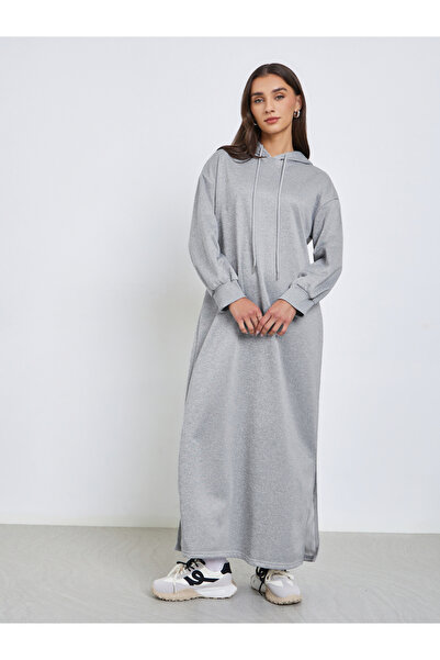 Styli Grey Hooded Long Sleeve Maxi Dress