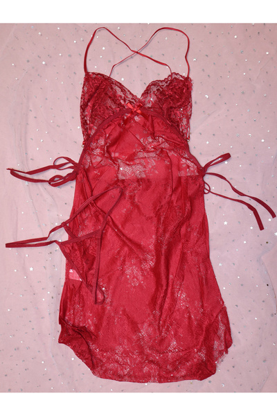 JInsh Elegant Lady Backless Transparent Hollow Pajamas Floral Printed Neck Nightwear High Fork Sleep