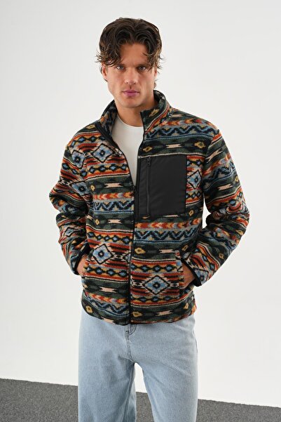 Polo State Ανδρικό μπουφάν με τύπωμα από τεχνητό μαλλί Sherpa μαύρο