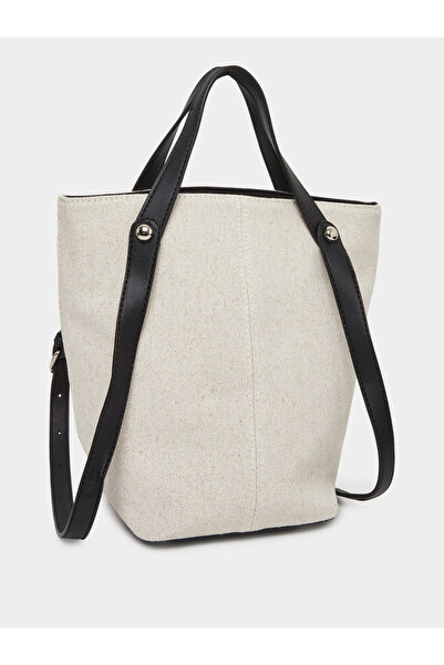 Styli White Textured Tote Bag with Adjustable Strap