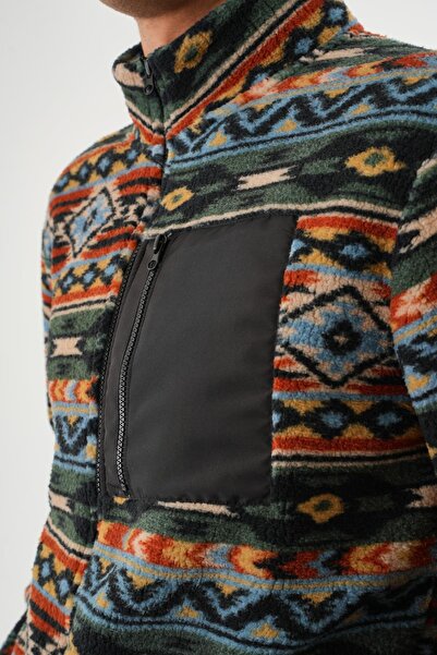 Polo State Ανδρικό μπουφάν με τύπωμα από τεχνητό μαλλί Sherpa μαύρο