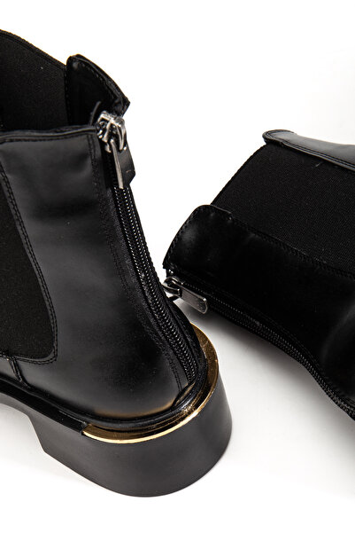 RİSSOLİ Γυναικείες μαύρες γυαλιστερές μπότες με λεπτομέρεια από λάστιχο στο πλάι και φερμουάρ στο πίσω μέρος