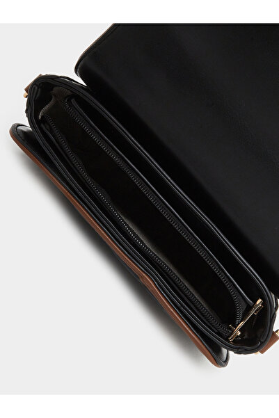 Styli Black Quilted Handbag with Belt Buckle Detail